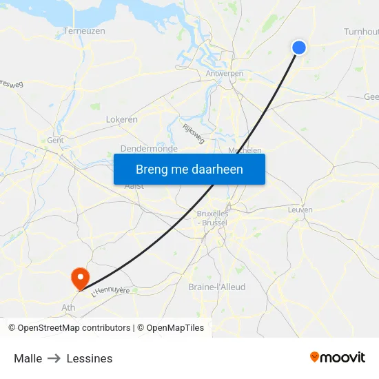 Malle to Lessines map