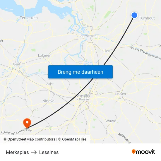 Merksplas to Lessines map
