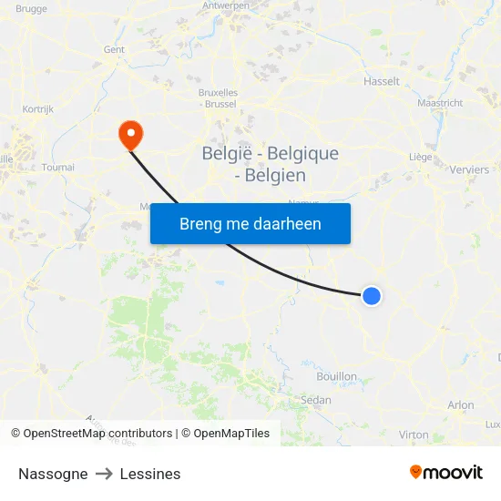 Nassogne to Lessines map