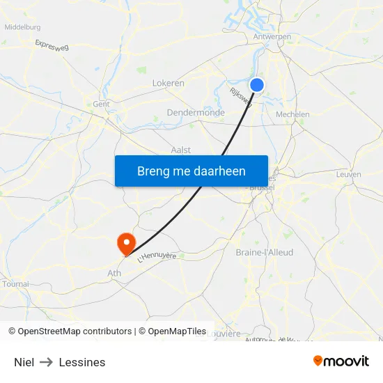 Niel to Lessines map