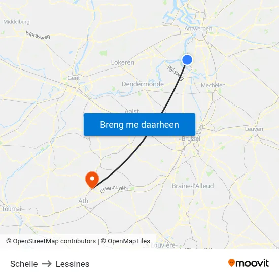 Schelle to Lessines map