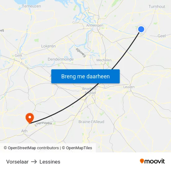 Vorselaar to Lessines map