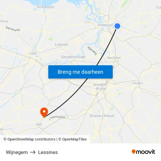 Wijnegem to Lessines map