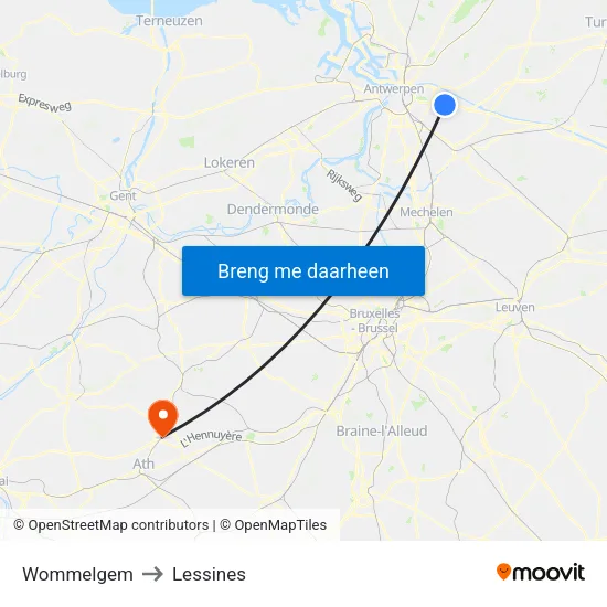 Wommelgem to Lessines map