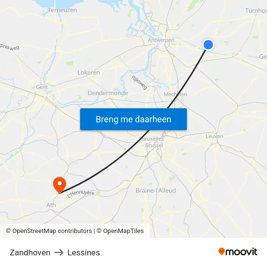 Zandhoven to Lessines map