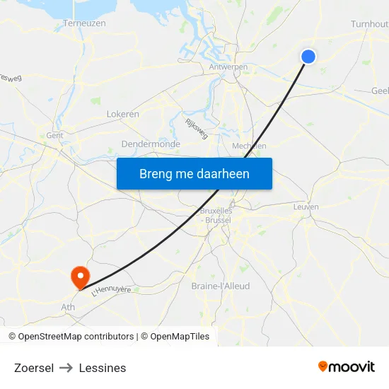 Zoersel to Lessines map