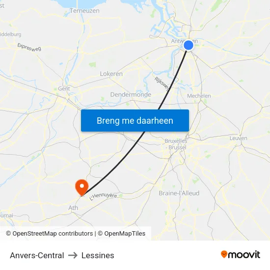 Anvers-Central to Lessines map