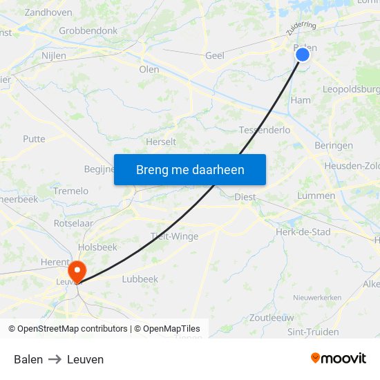 Balen to Leuven map