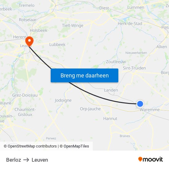 Berloz to Leuven map