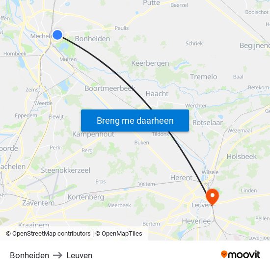 Bonheiden to Leuven map