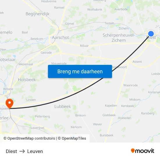 Diest to Leuven map