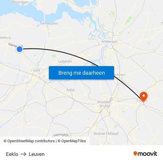 Eeklo to Leuven map