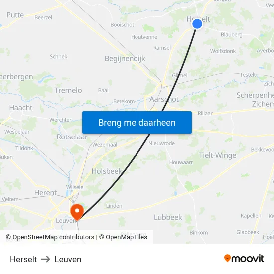Herselt to Leuven map