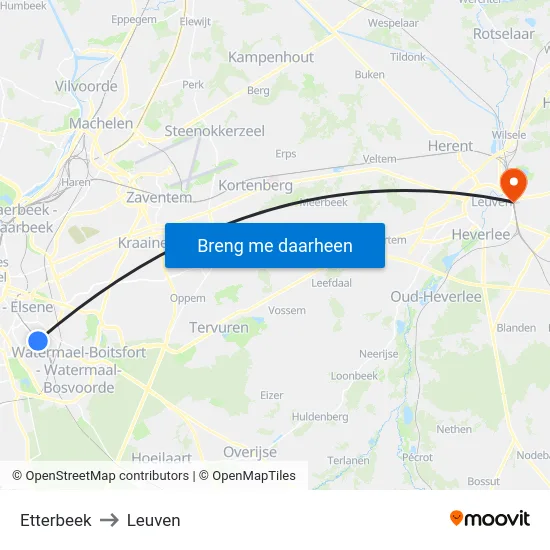 Etterbeek to Leuven map
