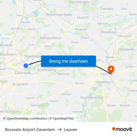 Brussels Airport-Zaventem to Leuven map