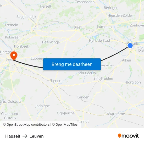 Hasselt to Leuven map
