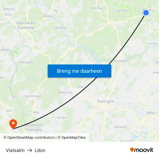 Vielsalm to Libin map