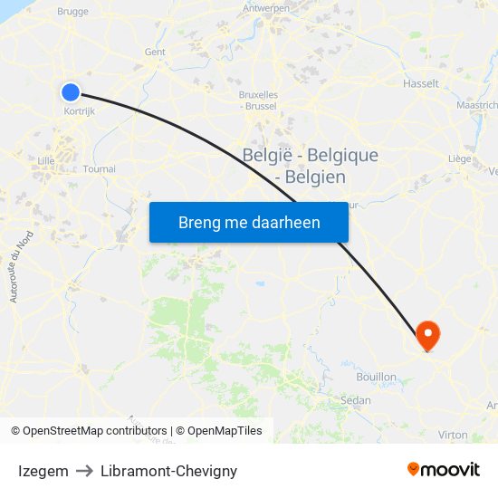 Izegem to Libramont-Chevigny map