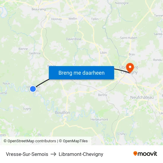 Vresse-Sur-Semois to Libramont-Chevigny map
