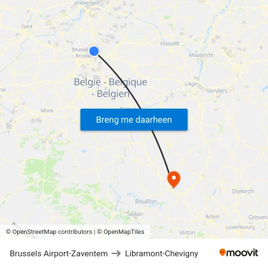 Brussels Airport-Zaventem to Libramont-Chevigny map