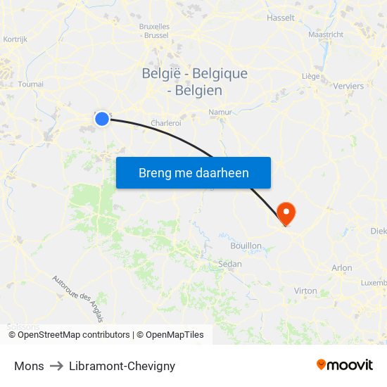 Mons to Libramont-Chevigny map