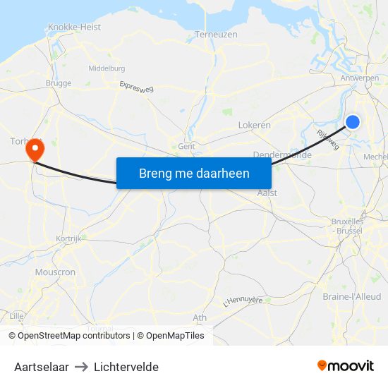 Aartselaar to Lichtervelde map