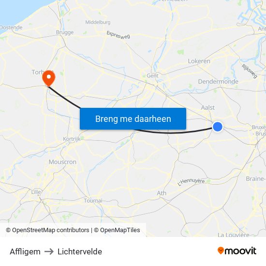 Affligem to Lichtervelde map