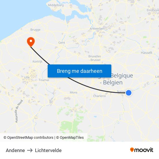 Andenne to Lichtervelde map