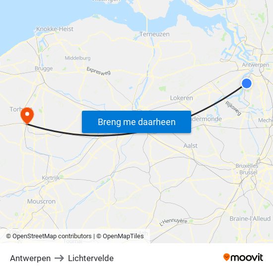 Antwerpen to Lichtervelde map