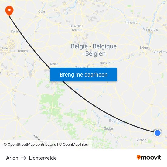 Arlon to Lichtervelde map