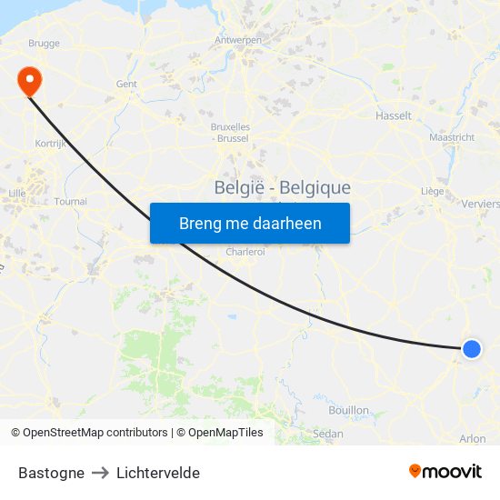 Bastogne to Lichtervelde map