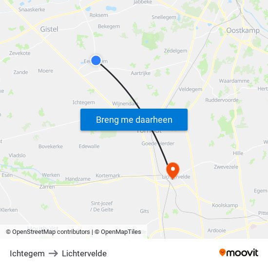 Ichtegem to Lichtervelde map