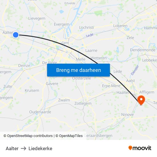 Aalter to Liedekerke map