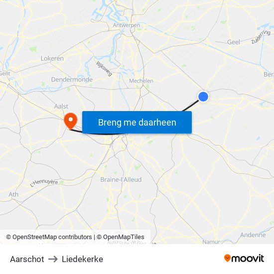 Aarschot to Liedekerke map