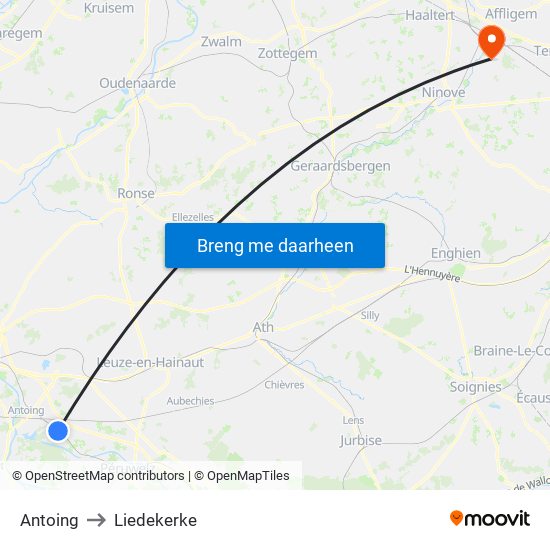 Antoing to Liedekerke map