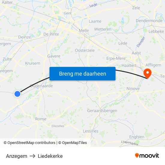 Anzegem to Liedekerke map
