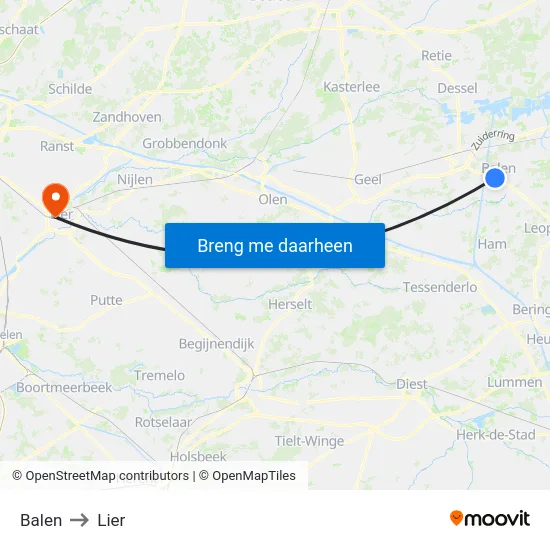 Balen to Lier map
