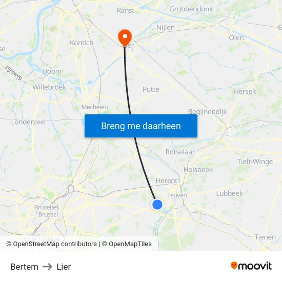 Bertem to Lier map