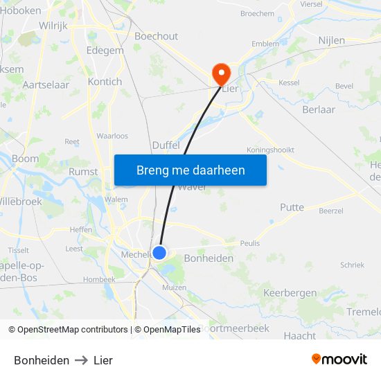 Bonheiden to Lier map