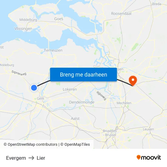 Evergem to Lier map
