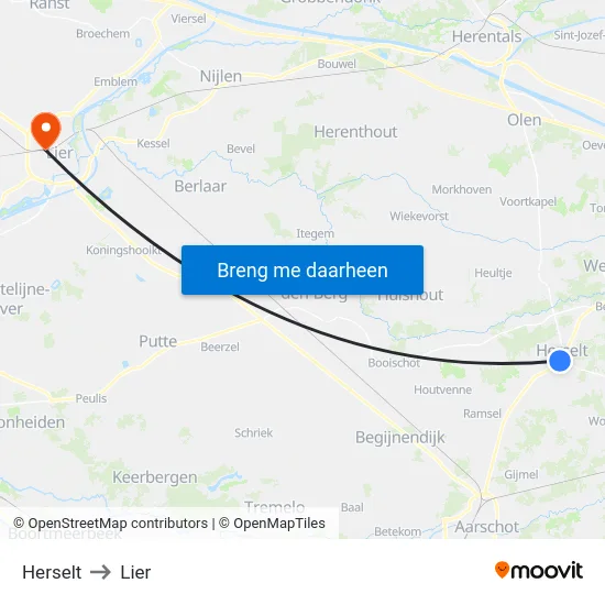 Herselt to Lier map