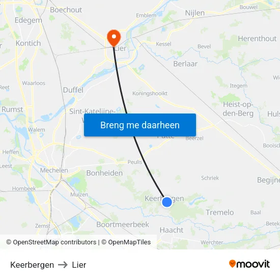 Keerbergen to Lier map