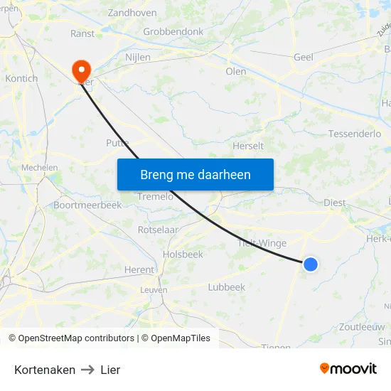 Kortenaken to Lier map