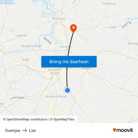 Overijse to Lier map