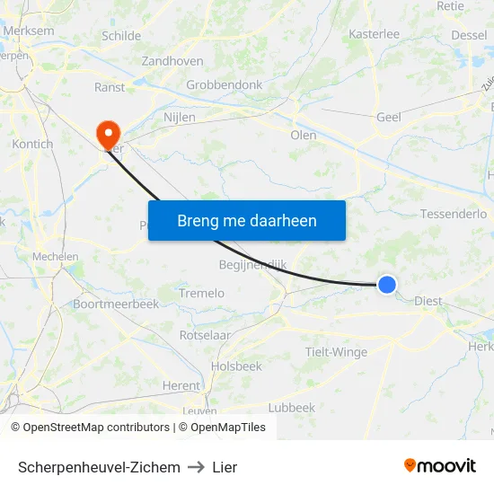 Scherpenheuvel-Zichem to Lier map