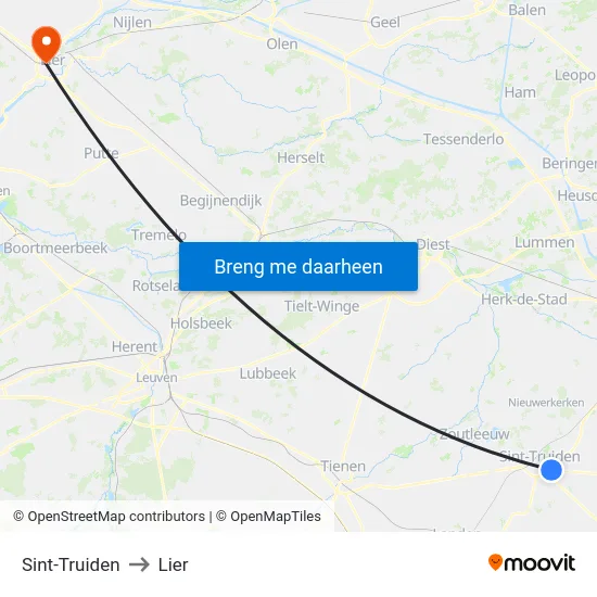 Sint-Truiden to Lier map