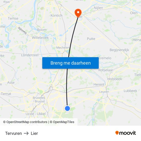 Tervuren to Lier map