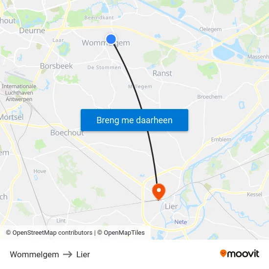Wommelgem to Lier map