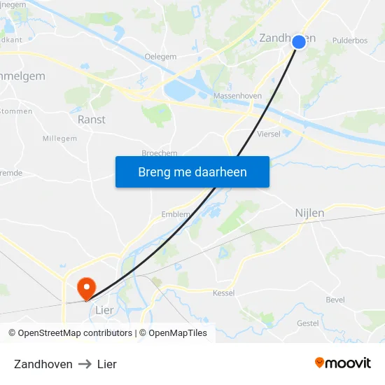 Zandhoven to Lier map