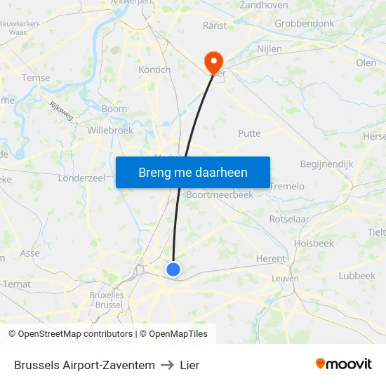 Brussels Airport-Zaventem to Lier map
